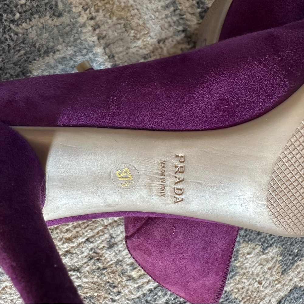 Sz 37 1/2 Prada Women's Purple Peep Toe Heels - Picture 10 of 11